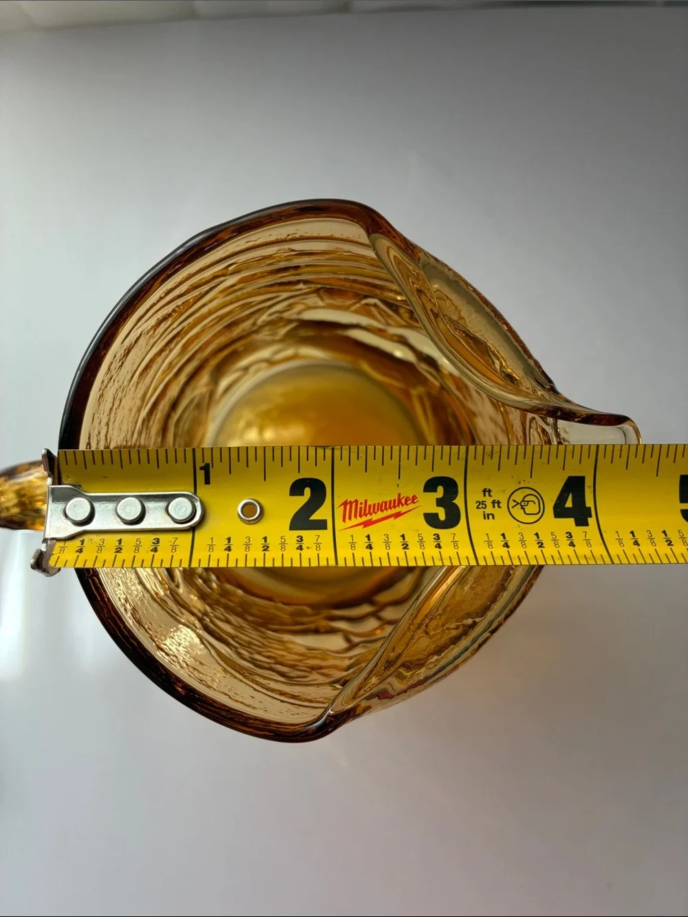 Amber Pressed Glass Pitcher with Fruit Motif